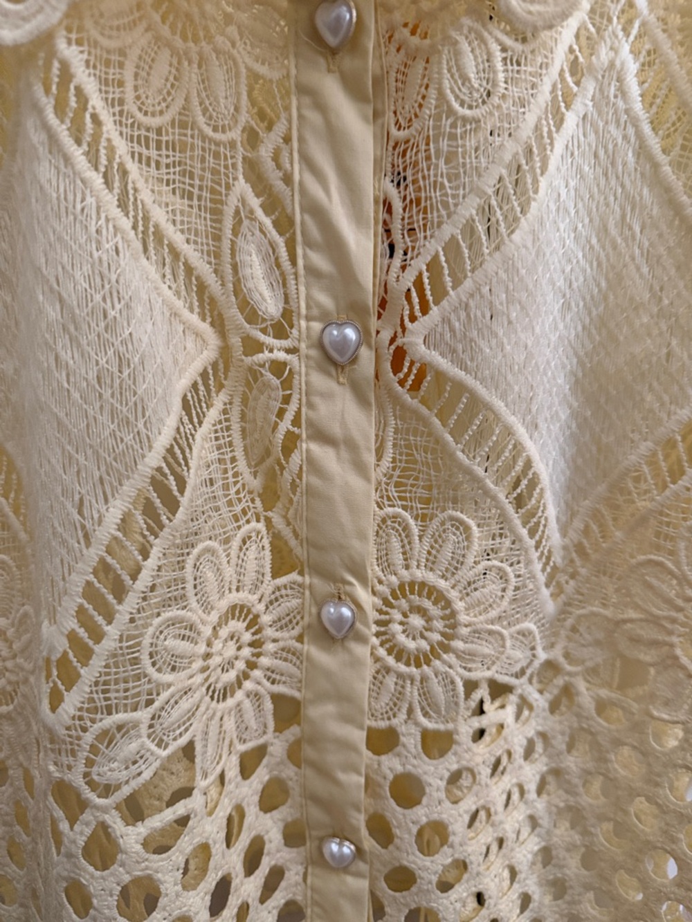 L.E.I. Yellow Crochet Button-Down Shirt - Picture 3 of 4